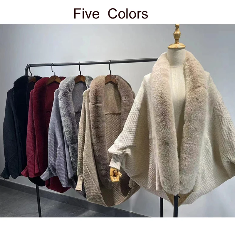 Abrigo de manga murciélago de piel sintética a la moda, cárdigan acrílico tejido para otoño e invierno, capa holgada y delgada para mujer