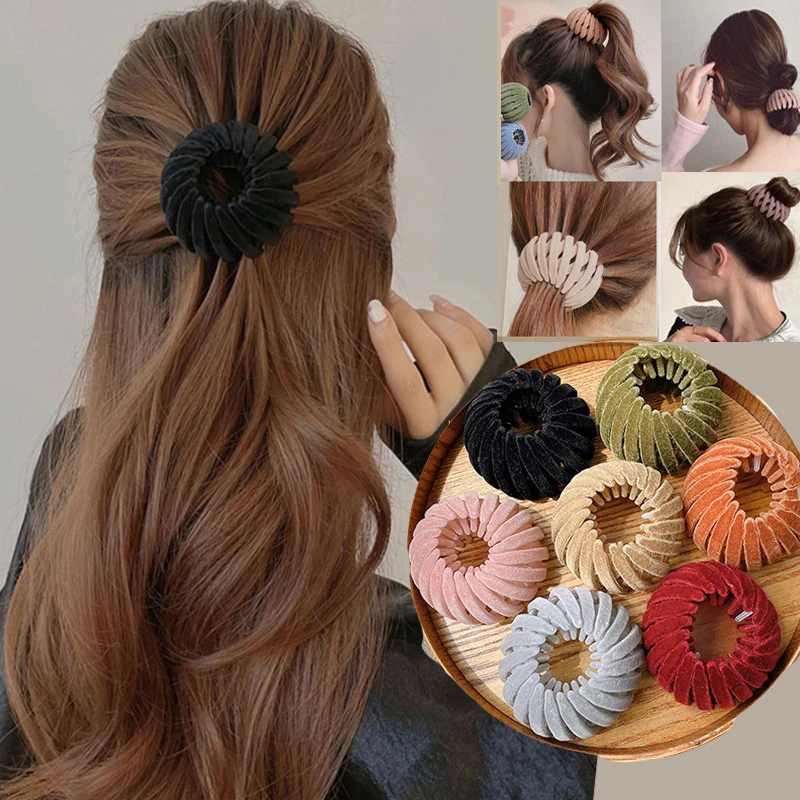 

Hair Clip Bird Nest Shaped Magic Hair Holder Velvet Hair Ring Ball Head Hair Device High Ponytail Hair Artifact Accessories