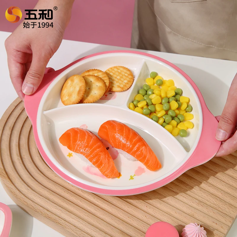 Pink Bunny Children's tableware Baby Complementary Food Bowls Eating plate Rabbit Shaped Double-eared Plates Home Dinner Plates