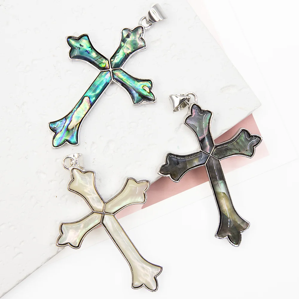 

46-68mm Natural Black Shell White Shell Abalone Shell Cross Shaped DIY Necklace Pendant Exquisite Fashion Valentine's Day Gift
