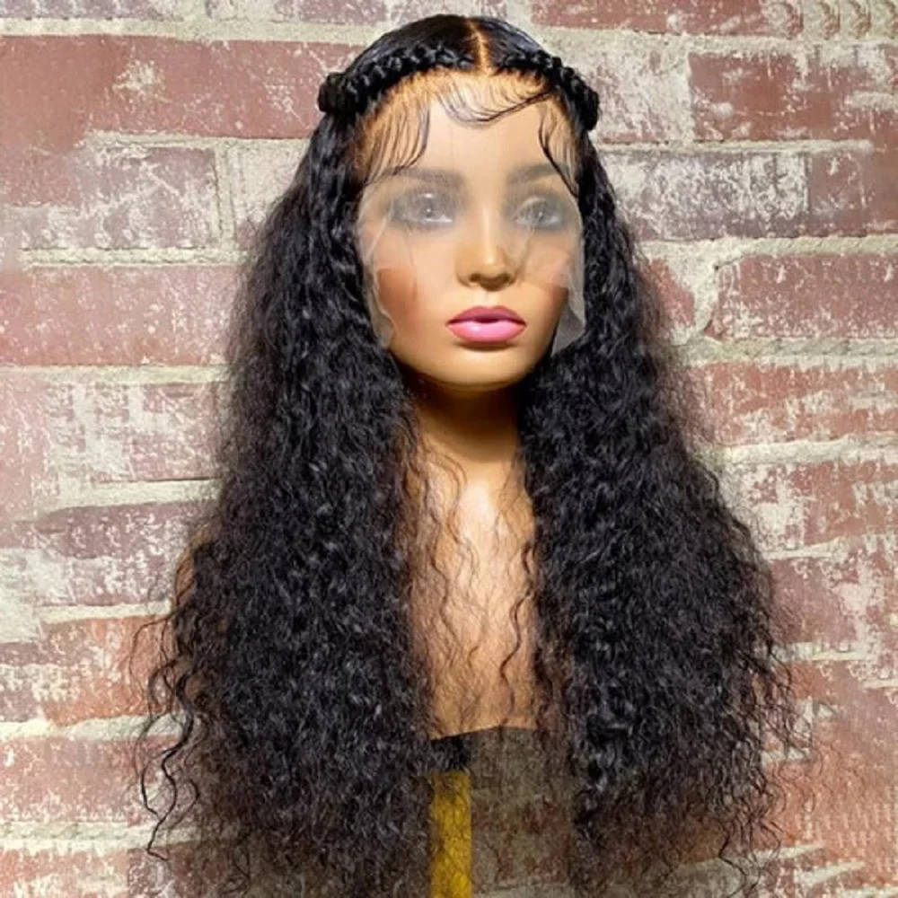 Long 26Inch 180Density Black Kinky Curly Lace Front Wig Long For  Black Women Babyhair Heat Resistant Preplucked Glueless Daily