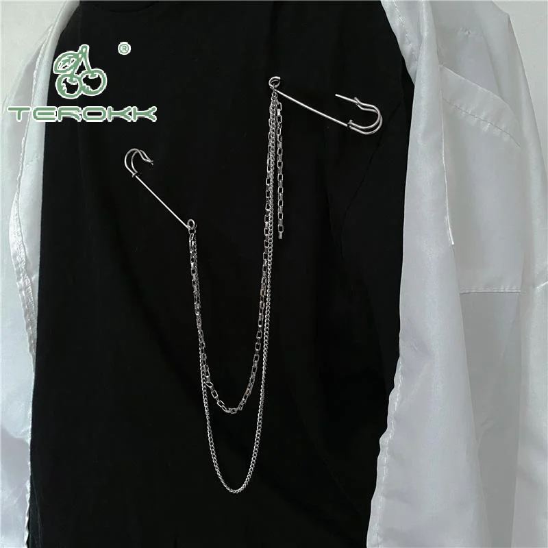 جديد الشرير مزدوجة الطبقات السراويل سلسلة مع بروش دبوس للنساء الرجال الهيب هوب الخصر سلسلة فستان مجوهرات القوطية روك اكسسوارات