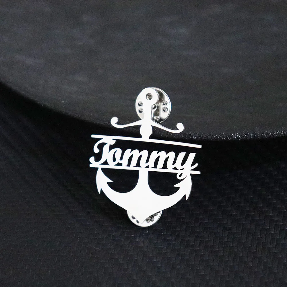 Custom Anchor Nameplate Brooch Personalized Name Text Badge Pins For Men Women Stainless Steel Jewelry For Birthday Anniversary