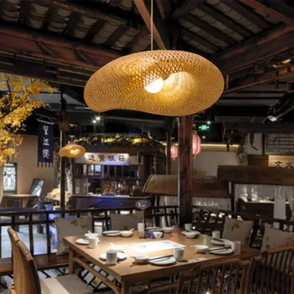 Imagem -02 - Handmade Rustic Bamboo Floor Lamp Light Shade Lustre para Restaurante Sala de Estar