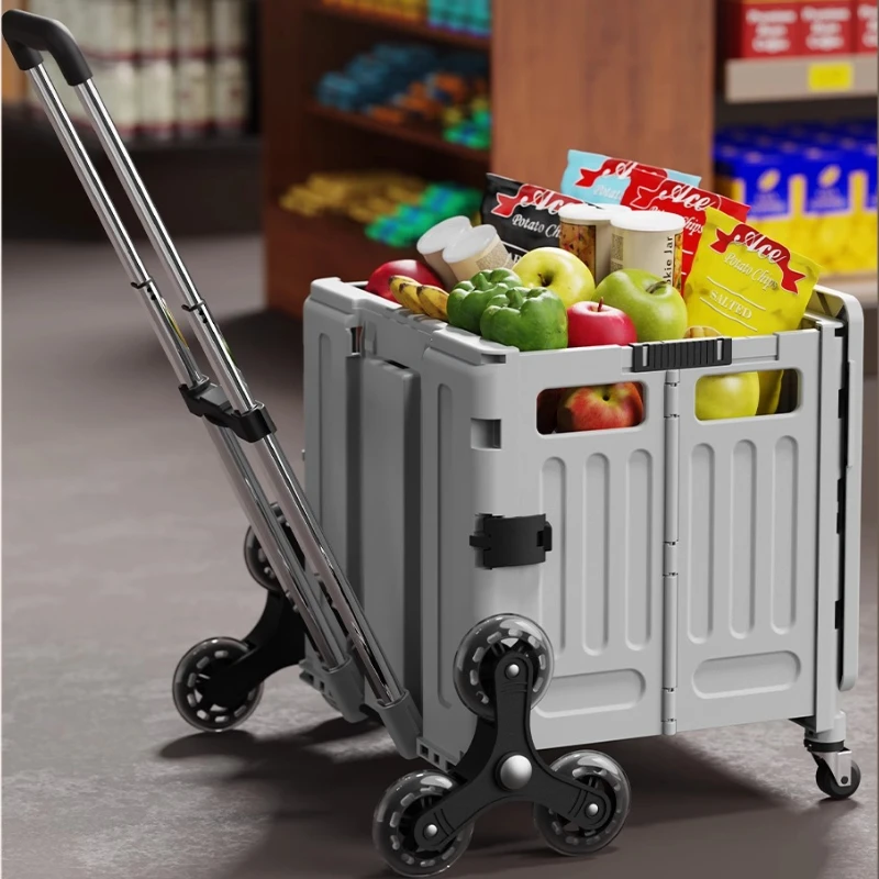 ‌Foldable Shopping Cart, Large Capacity Portable Trolley, Wheeled Outdoor Camping Carrier Box,Multifunctional Home Utility Wagon