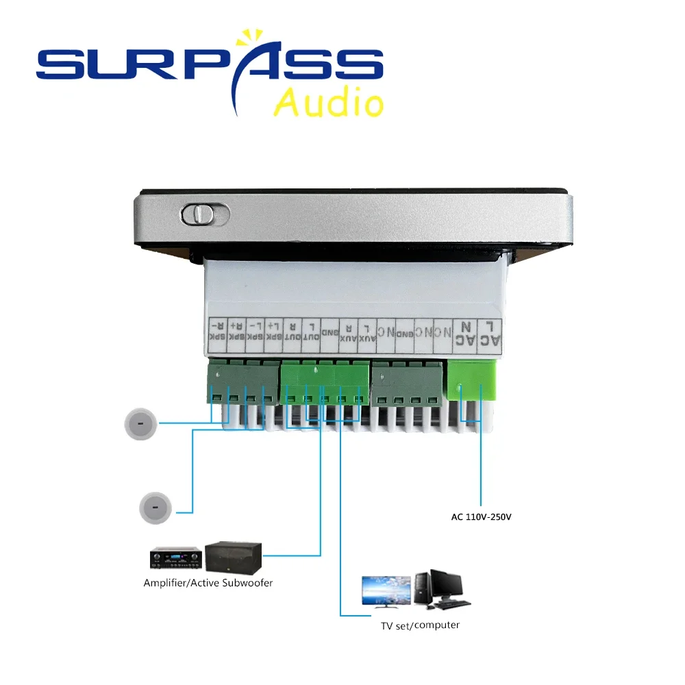 Casa inteligente amplificador de áudio bluetooth toque chave hotel teatro fundo música sistema estéreo amp 10w sem moldura alto-falante teto