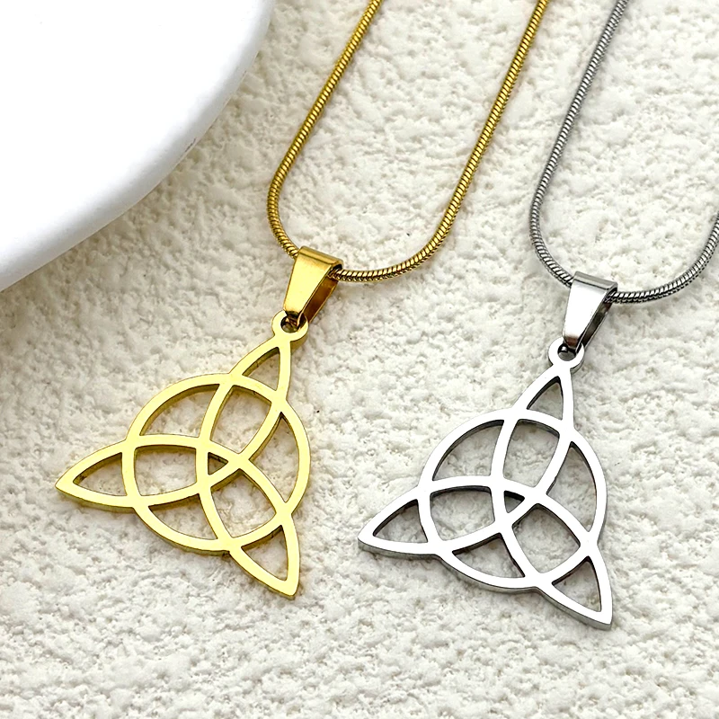 Celtic Sisters Knot Love Chain For Women Men Stainless Steel Gold Color Friendship Triangle Spiral Necklaces Jewelry Gifts