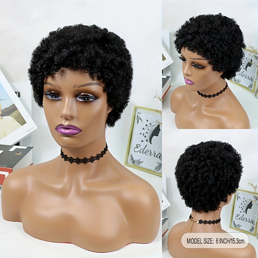 Parrucche ricci afro crespi Capelli umani Taglio pixie Parrucche corte Capelli umani Parrucche naturali peruviane Remy fatte a macchina