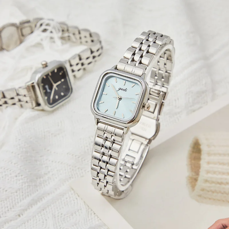 Reloj de cuarzo cuadrado minimalista para mujer de alta gama: correa única, elegante y de acero inoxidable