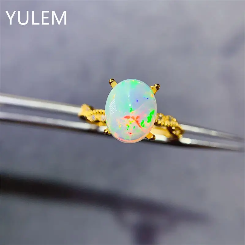 Natural Oval 8*10mm Opal Women's Ring Colorful October Birthstones 925 Sterling Silver Fine Jewelry for Engagement Gifts - view 2