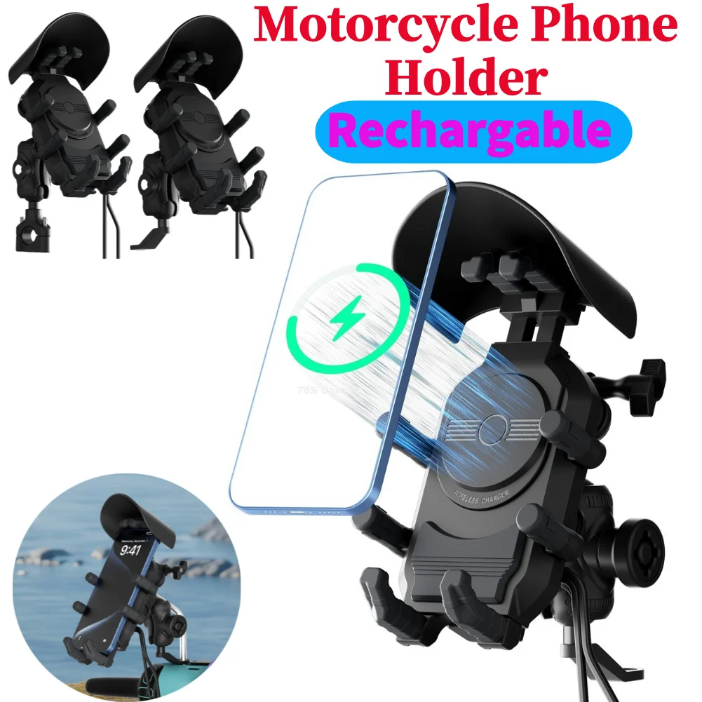 Motorcycle Phone Holder 15W Wireless Charger Shockproof Smartphone Bike Cellphone Support Anti-Theft Waterproof Phone Bracket