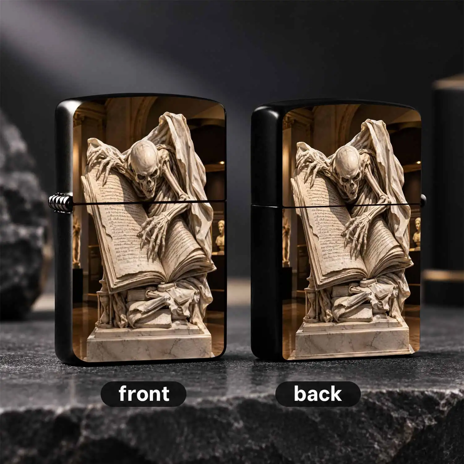Creative Marble Statue Skeleton Reading Design Lighter, Retro Dark Aesthetic Art Ornament, Multi-scene Usable Portable Igniter, Unique Exquisite Gift for Art Lovers Daily Casual Use  A Humorous And Interesting Lighter