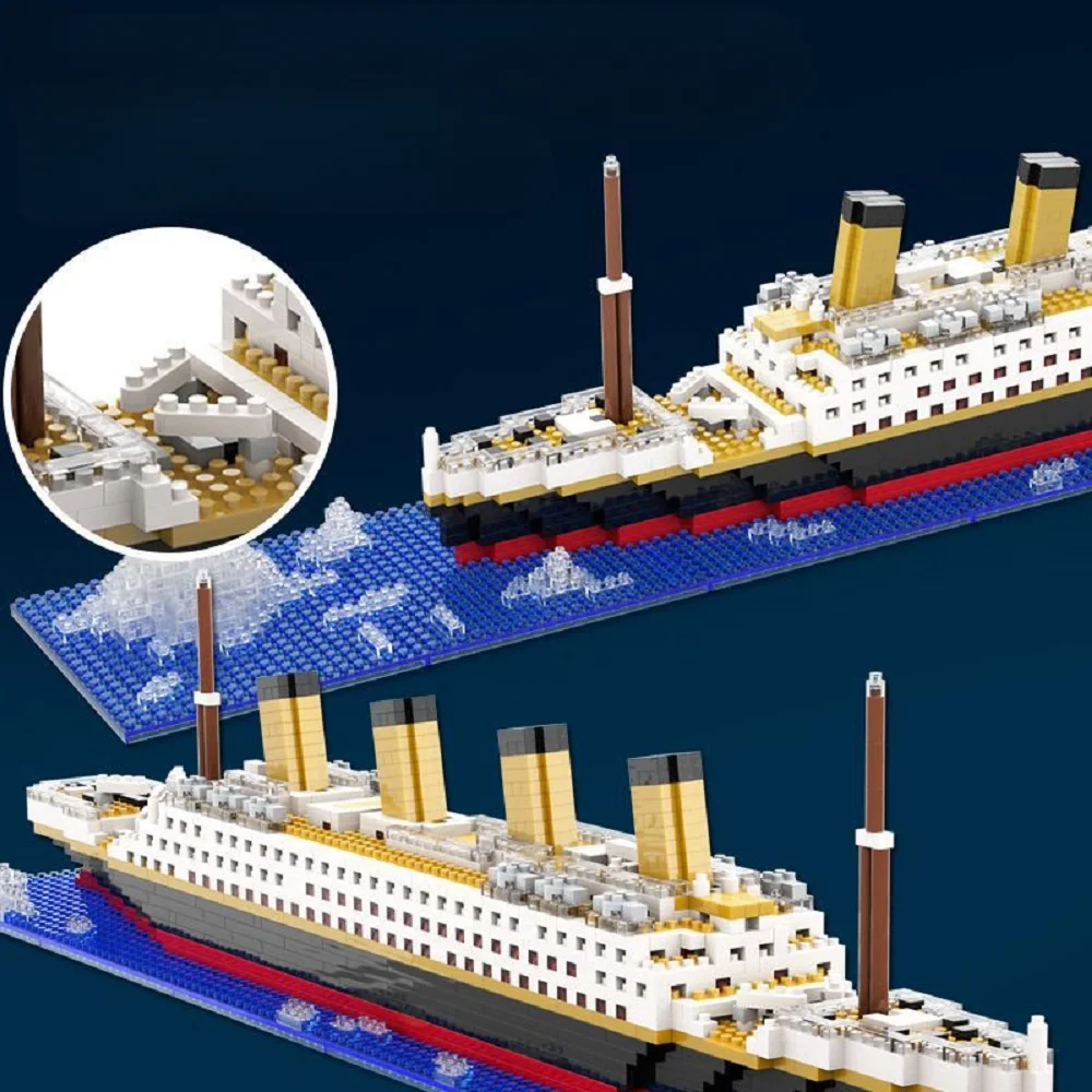 Titanic Giant Ship Boat Building Blocks Luxury Iceberg Cruise Wreck Set Micro City DIY Model Bricks Toys For Children Adult Gift