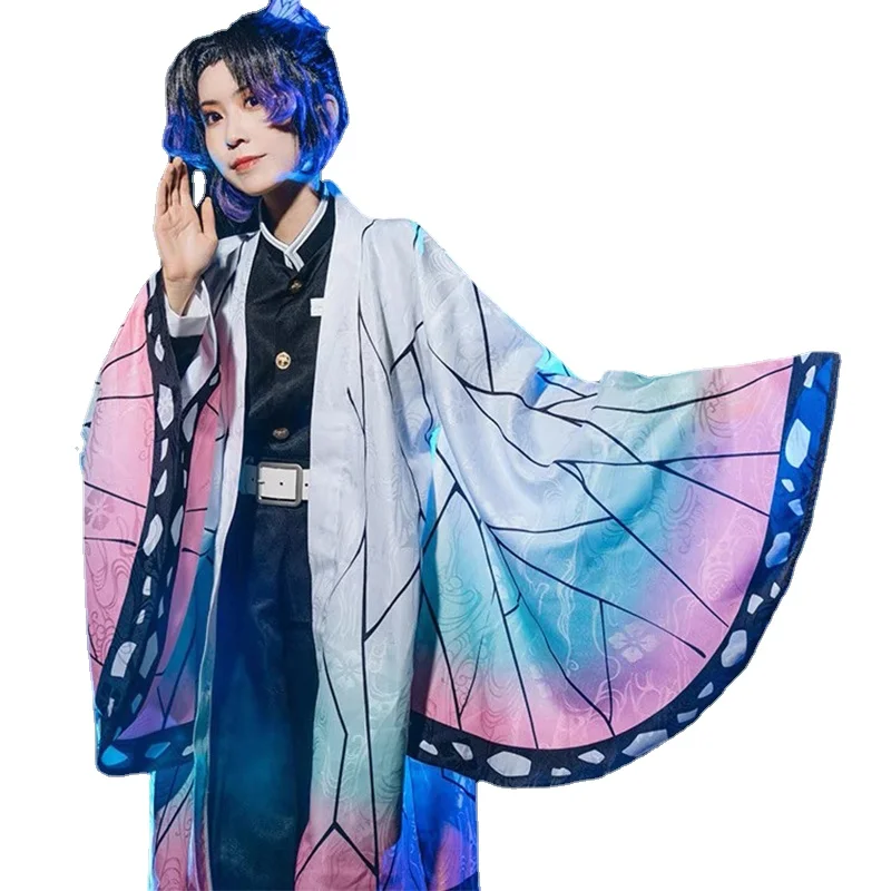 Anime Demon Slayer Kimetsu no Yaiba Kochou Shinobu Adults Cosplay Costume Women Kimono Uniforms Halloween Carnaval Party Wig