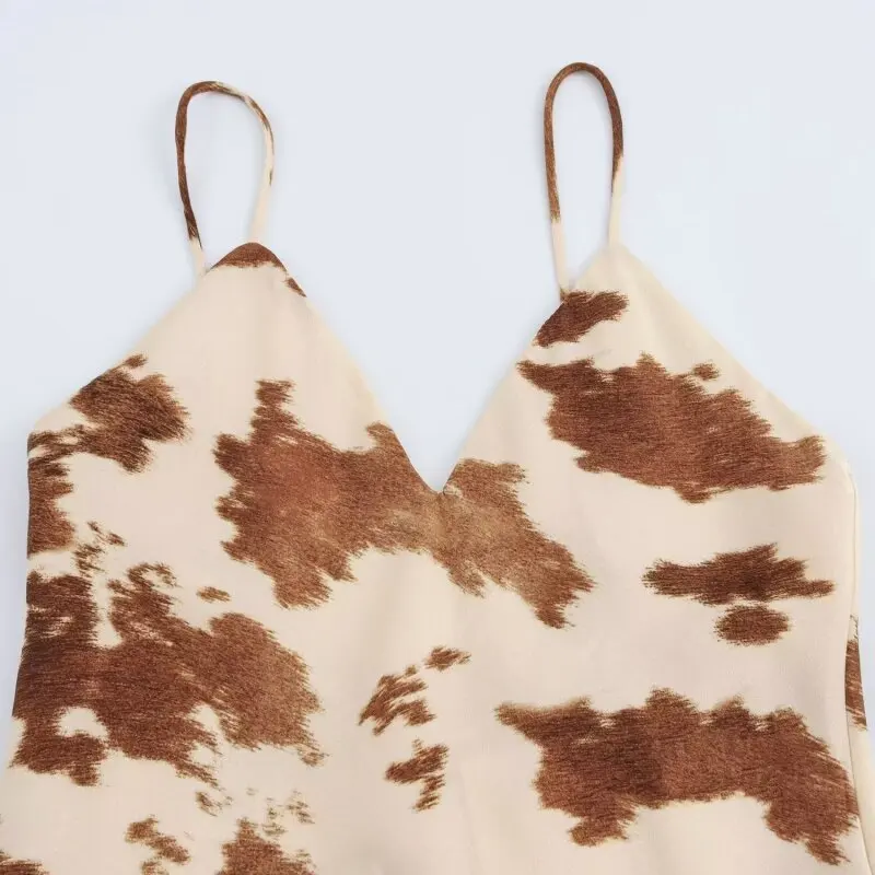 เดรสผ้าซาตินลายสัตว์สำหรับผู้หญิง สายเดี่ยว เนื้อผ้าไหม สไตล์เซ็กซี่ แขนกุด ยาวแบบแม็กซี่ เหมาะสำหรับงานปาร์ตี้และงานราตรี