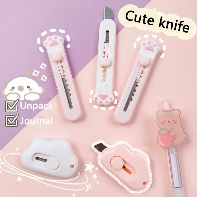 Cute Mini Art Utility Knife Cartoon Cat Paw Shape Cutter Express Box Paper Cutter Envelope Opener Blade Stationery Art Supplies