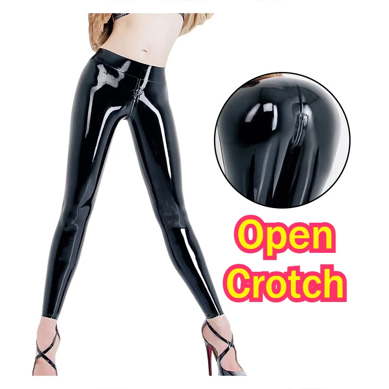 Women Bubble Butt Sexy Open Crotch Leggings Panties Hidden Zipper Pants Couple Play Easy Crotchless Clubwear PU Flahs Tights
