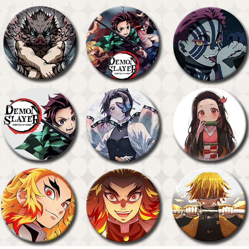 58mm Japanese Anime Demon Slayer Portable Mirror Cute Anime Character Cartoon Mini Makeup Mirror Accessories Decor Fans Collect