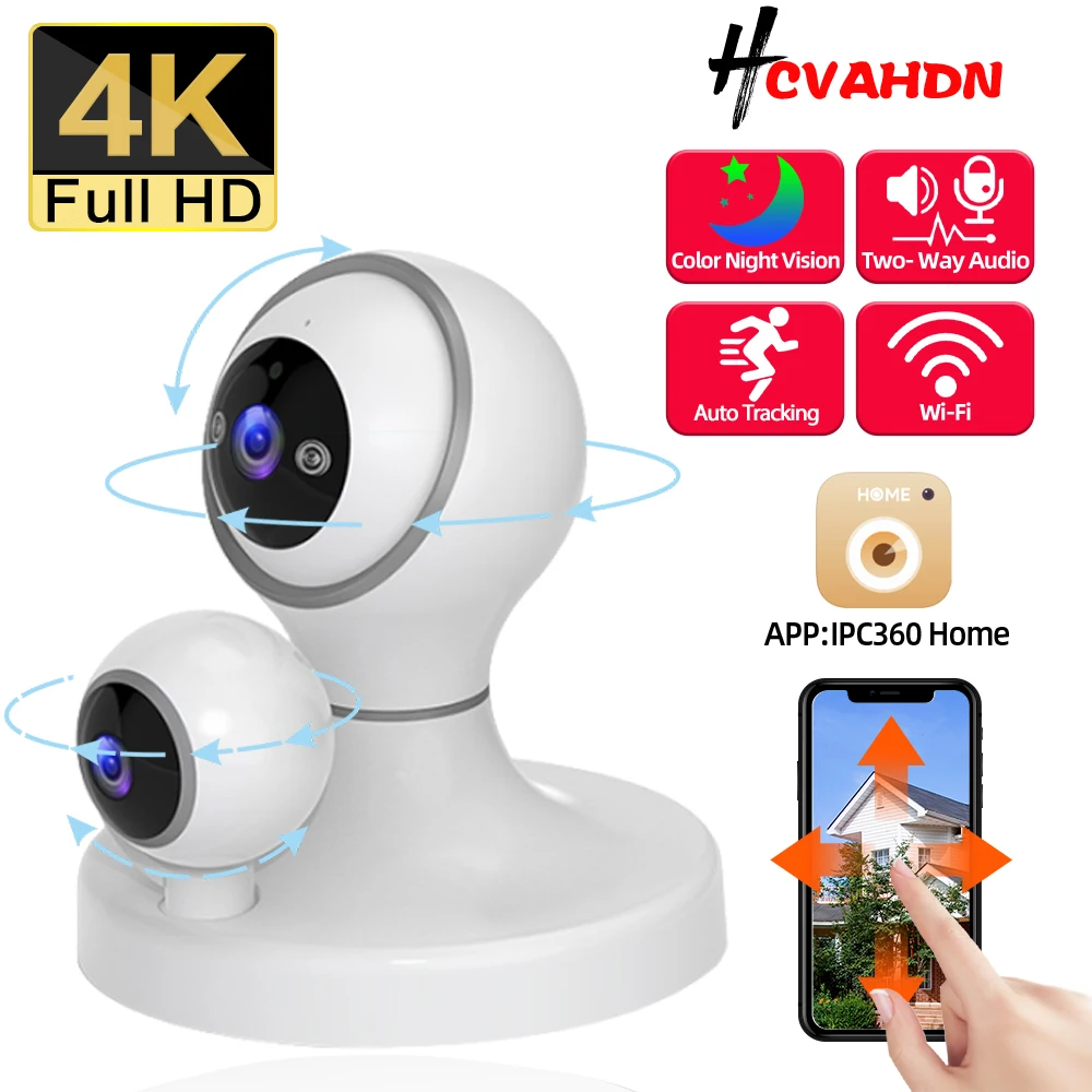 

4K Dual Lens Mini Wifi IP PTZ Home Security Camera Auto Tracking 8MP Color night vision Wireless Network Surveillance Camera