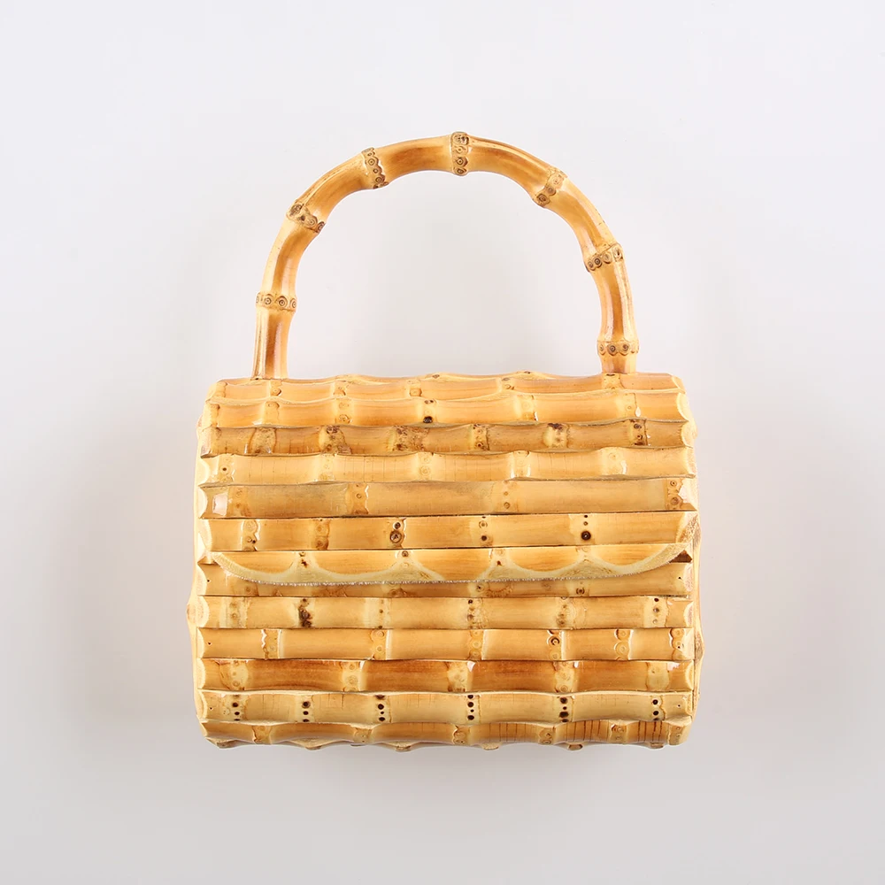 Bamboo Woven Tote Evening Bag Purse Fashion Luxury Handmade Bamboo Root Whip Weaving Handbag for Apple iPhone 13 Mobile Phone