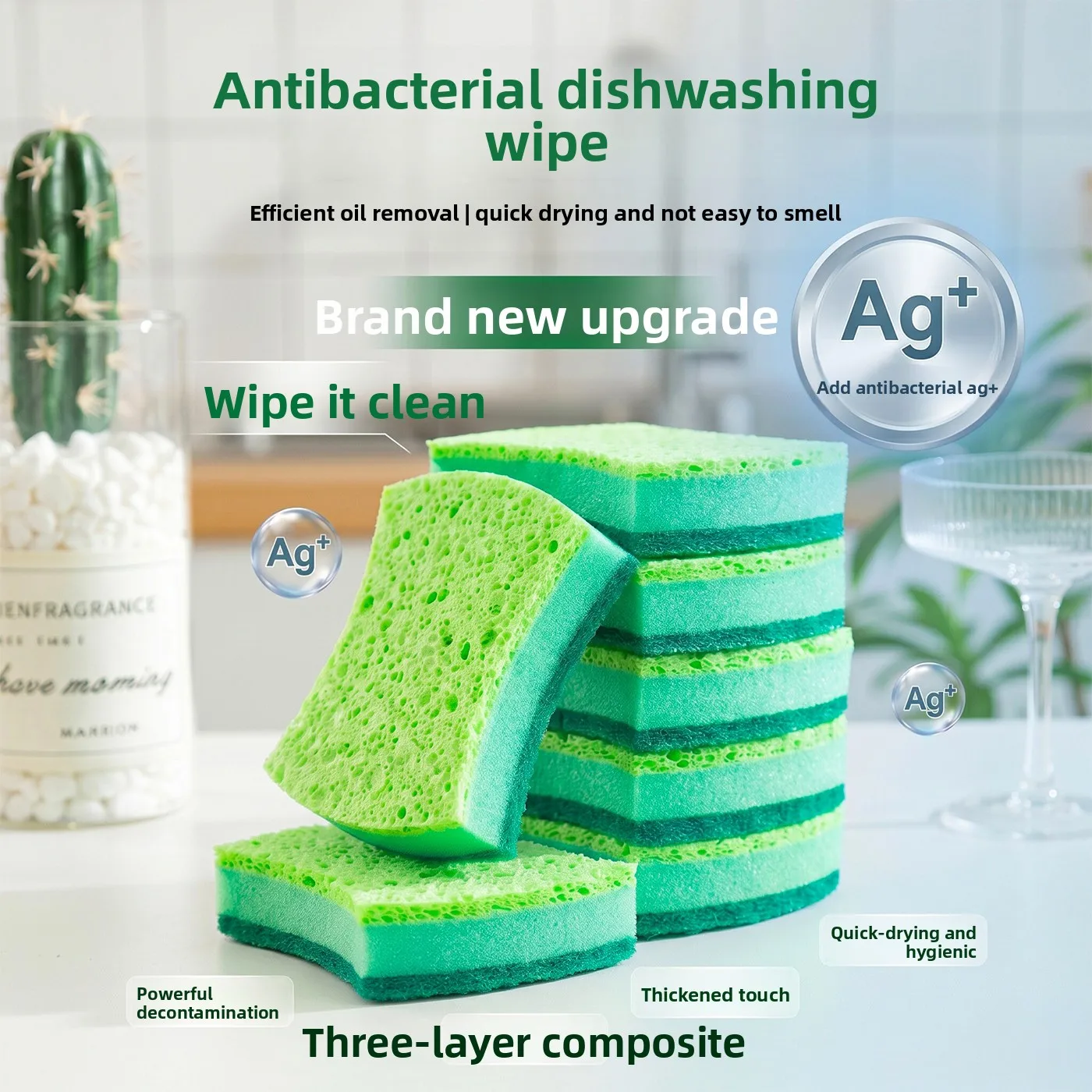 Kitchen Wood Pulp Sponge Scrubber Dish Washing Pot Cleaning Sponge Cloth Household Magic Cleaning Wipe