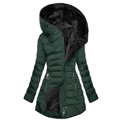 Zipper Slim-Fitting Parkas Cotton-Padded Jacket Trend Winter Warm Fur Collar Parkas Clothes Women's Long-Sleeve Hooded Coats