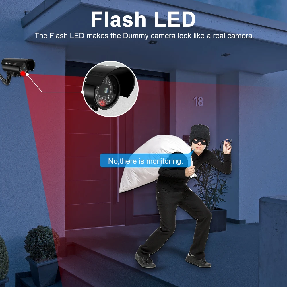 Fausse caméra factice avec LED rouge clignotante, en forme de balle, étanche, sécurité, CCTV, pour la maison, l'extérieur et l'intérieur, 1 pièce