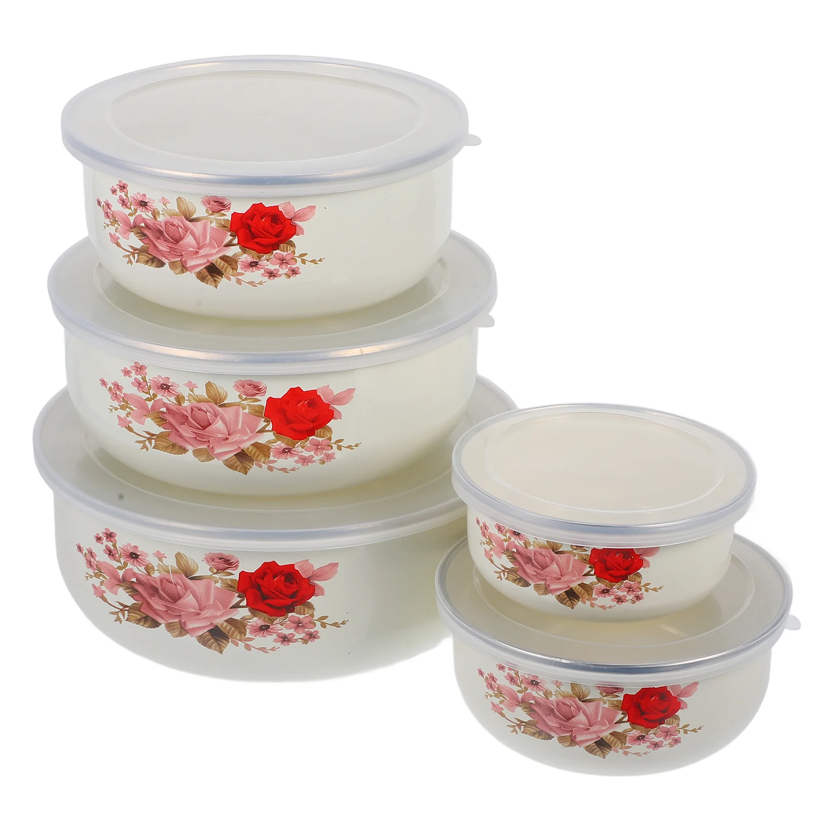 

5 Pcs Enamel Covered Bowl Enamelware Food Containers with Lids Metal Mixing Bowls Ramen Noodle Microwavable Deep