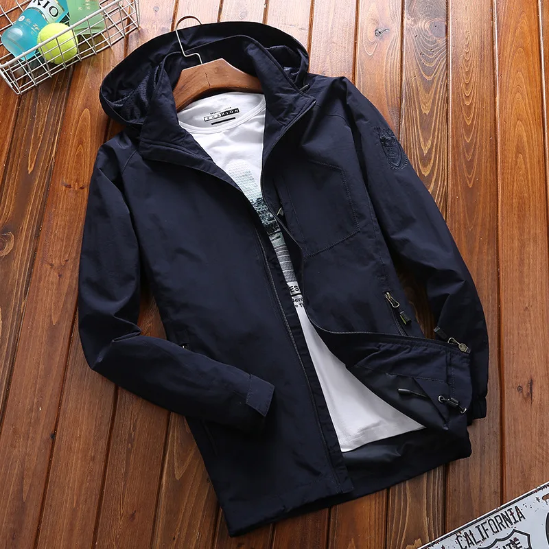 Jacket for Men Hooded Cargo Coats Solid Color Outdoor Top Autumn Windbreaker Lightweight Men Fashion Clothing Thin Breathe Coats