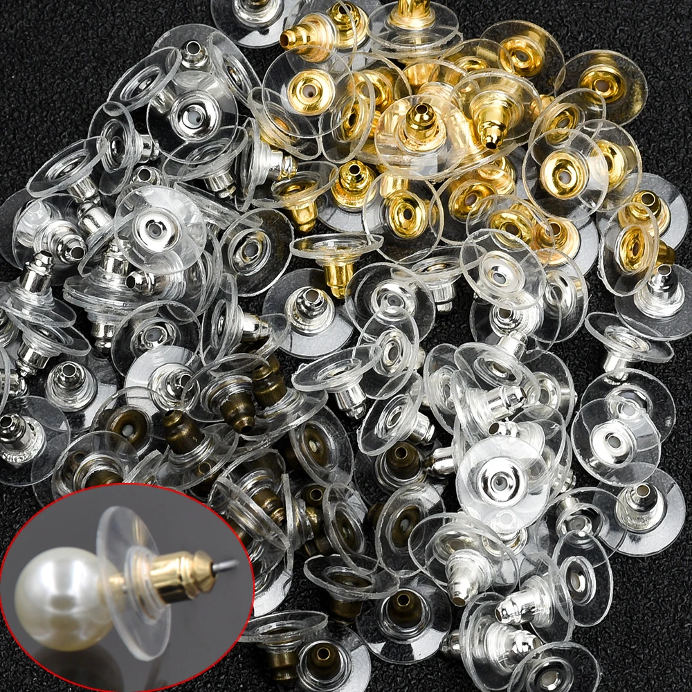 

300pcs Disc Shaped Earring Back Stoppers for Earrings Jewelry Soft Transparent Gold Silver Stopper Ear Stud Plugs Accessories