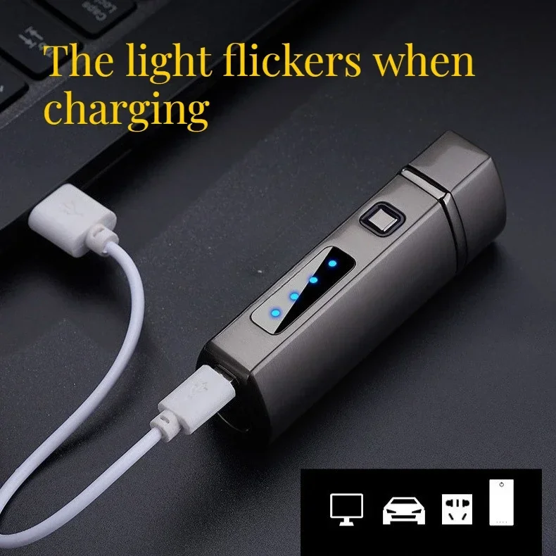 

High-quality Metal Windproof Three-flame Rechargeable Lighters with Cigar Holes High-end Men's Gifts Cigarette Accessories