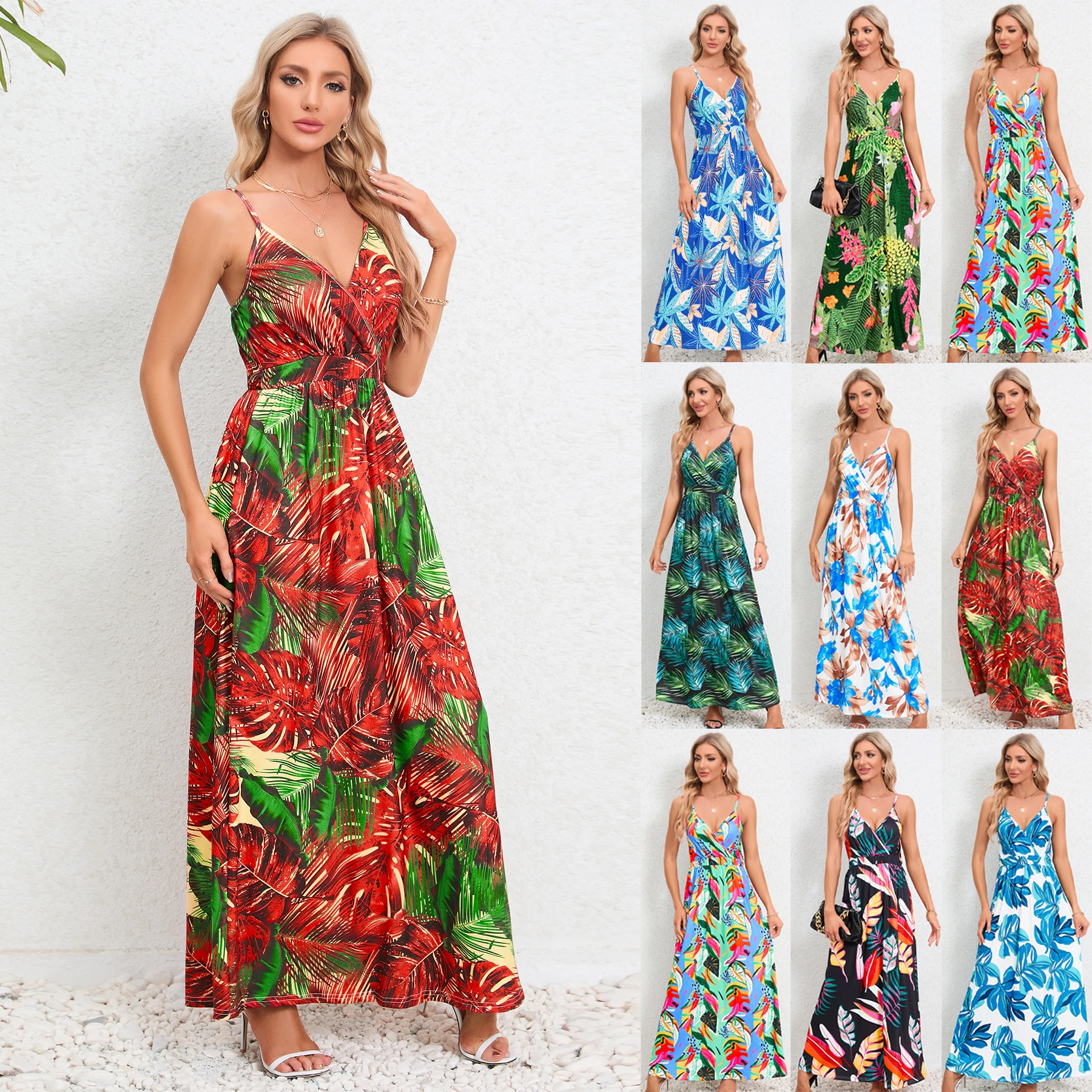 On sale new arriving Hawaii beach skirt 2024 summer foreign trade print dress European and American women's dress new designer