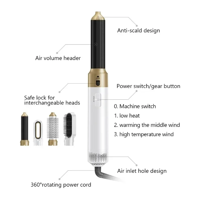 Professional 5 in 1 Hair Dryer Curling Iron Hair Curler Dryers Hair Curler Airwarp Set Straightening Hot Air Brush Negative Ions