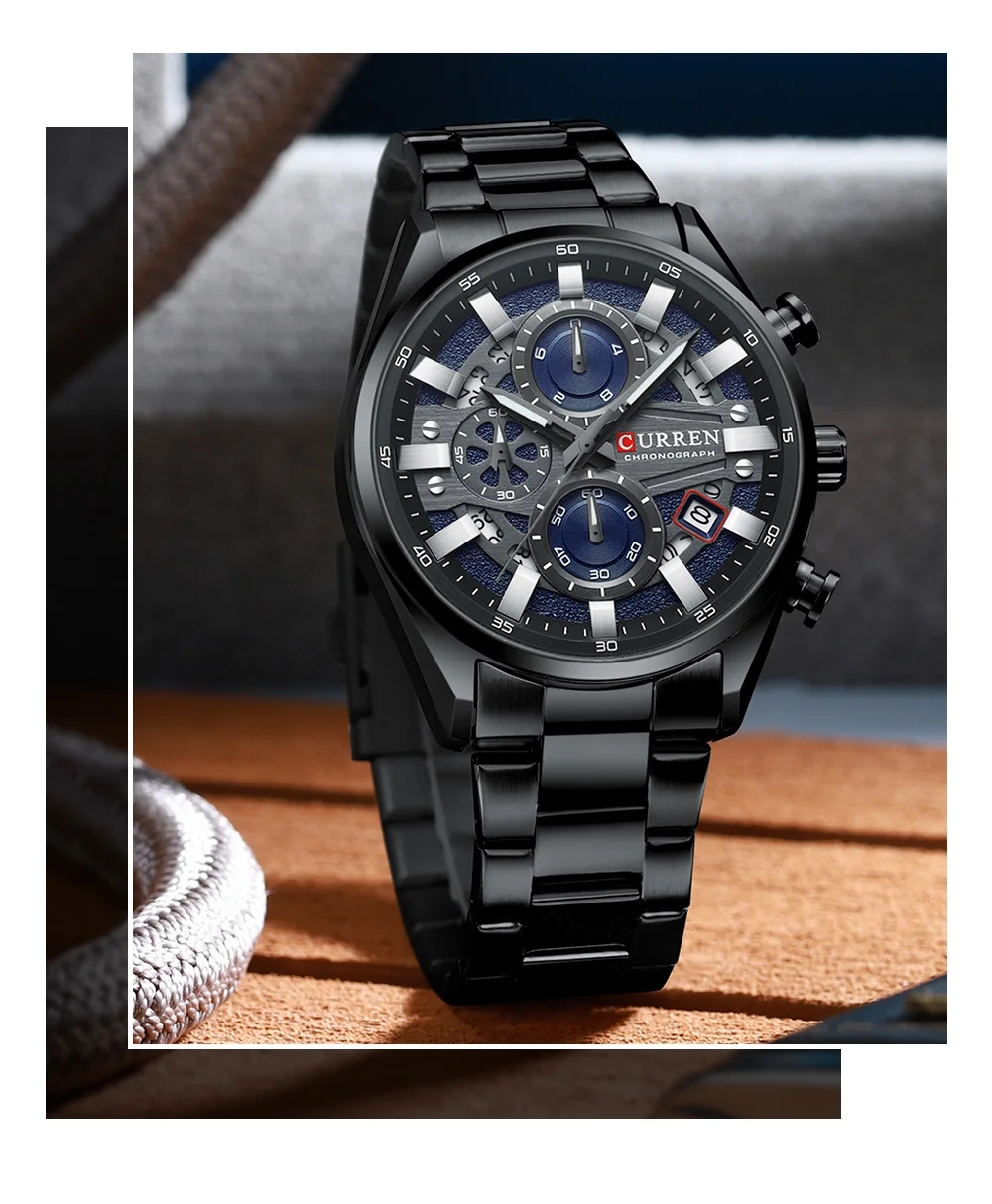 CURREN Top-Luxus-Business-Kalender, multifunktionale, wasserdichte Sport-Herren-Quarzuhr, Bau-Armbanduhr für Herren – Detail 19