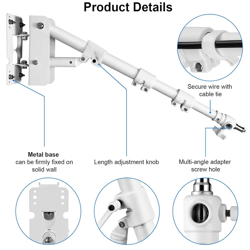 Selens White Wall Mount Light Stand Boom Arm Photo Studio Kits Wall Bracket Photography Accessories For Ring Light Live Stream