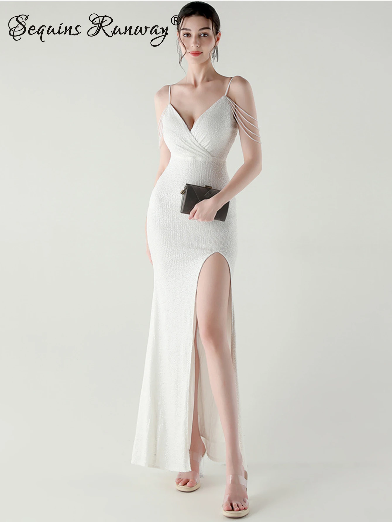 เซ็กซี่สีขาว backless Maxi เลื่อมฤดูร้อนชุดผู้หญิง Elegant อย่างเป็นทางการชุดยาวผู้หญิงหรูหราชุดราตรี vestidos