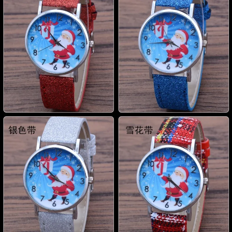 Santa Claus Women\'s Watches Casual Quartz Wristwatches Bright Color Leather Strap Watches Children Students Clock Gift Relogio