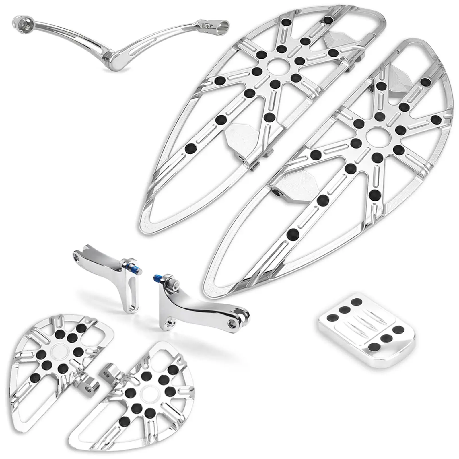 Chrome Driver Passenger Gauge Floorboards Foot Pegs CNC Aluminum Happy-Motor for Softail 2000-2017 Slim 1980-up Road