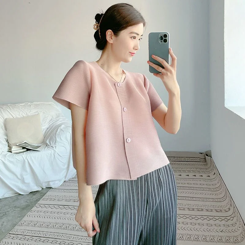 Women's Shirt shirts & Blouses Folding Fashion Joker Loose top Summer Age-reducing Sunscreen Cool Coat Dopamine Single-Breasted