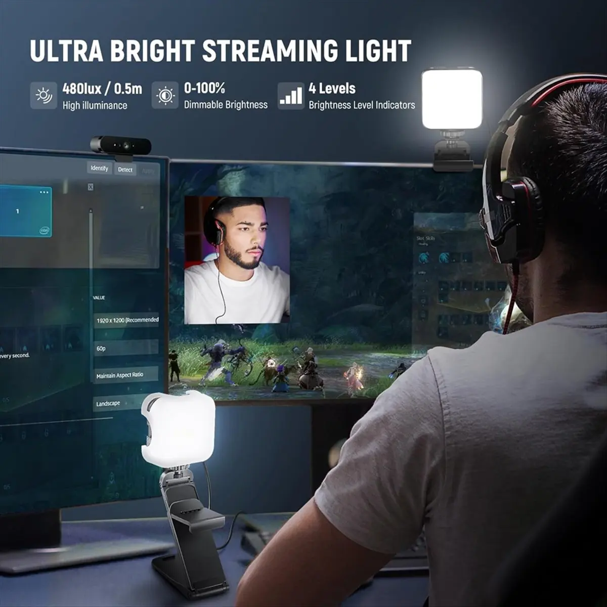 LED Streaming Light, 2 in 1 Monitor Mount & Stand, USB Laptop Computer Webcam Lighting for Video Conference, Zoom Call