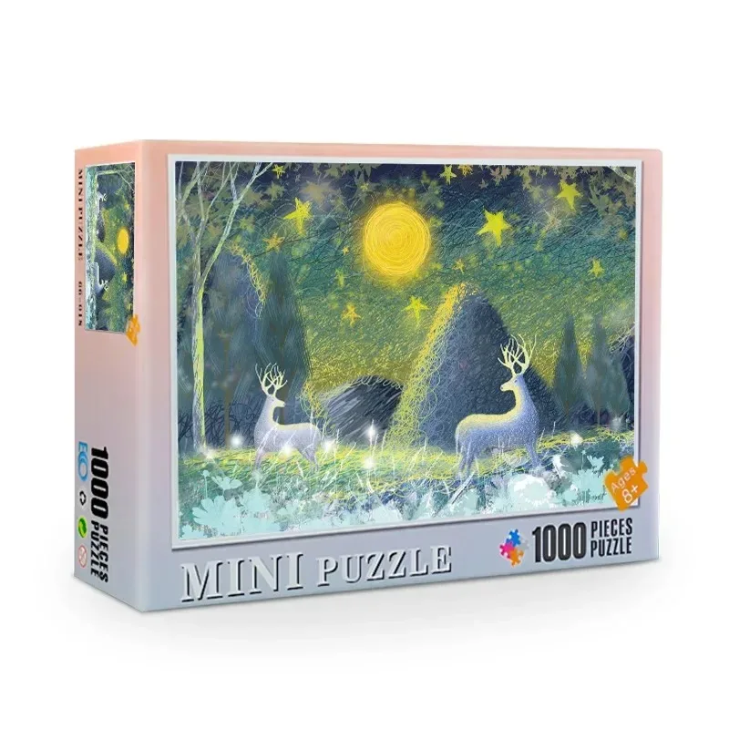 

Mini Jigsaw Puzzle 1000 Pieces for Adults Kids Night Deer Puzzles Toy Family Game Famous World Oil Painting Home Decoration