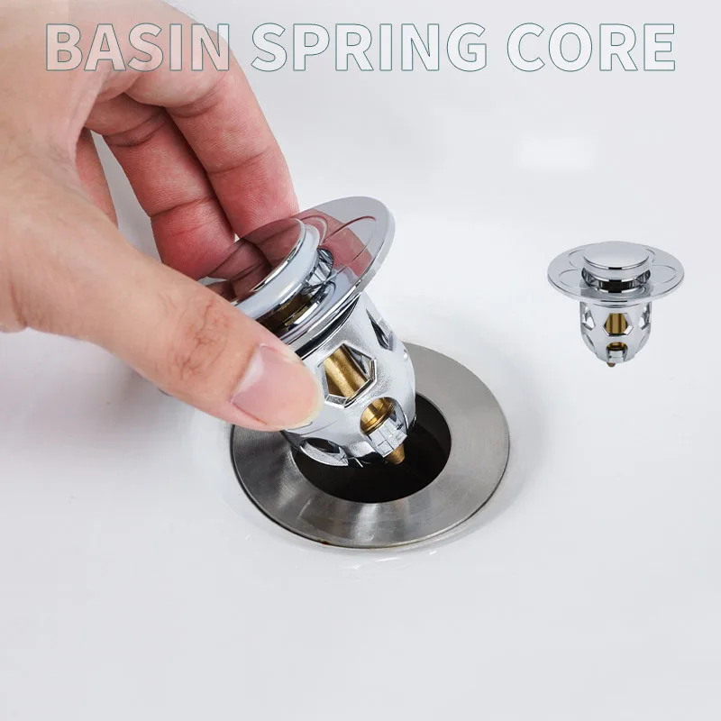 Bathroom Sink Drain Stopper for 34-40mm Bounce Core Pop Up Sink Drain Filter Anti Clogging Basket Strainer with Hair Catcher