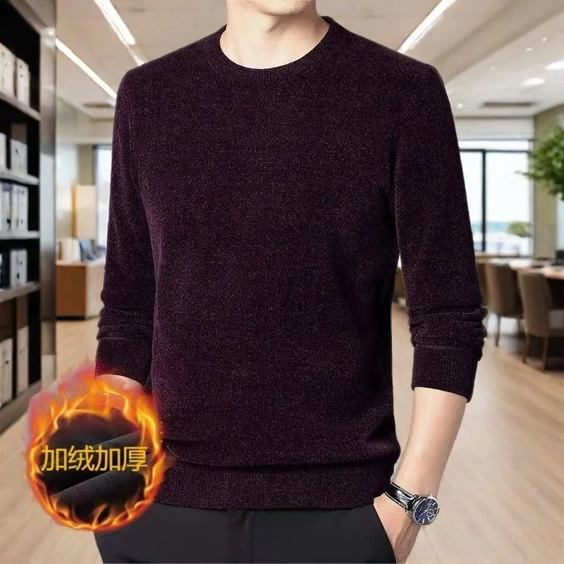 Sweater Rajut Leher Bulat Tebal Kasual Baru dengan Lapisan Tebal untuk Musim Dingin yang Sangat Hangat untuk Orang Muda dan Paruh Baya.