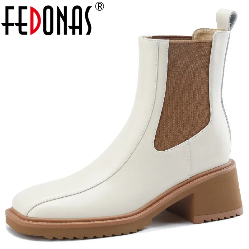 

FEDONAS Autumn Winter Fashion Concise Women Ankle Boots Genuine Leather Square Toe Thick Heels Office Ladies Dress Shoes Woman