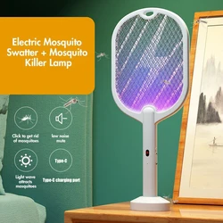 Matamoscas eléctrico 3 en 1, lámpara insecticida recargable tipo C, 3000V