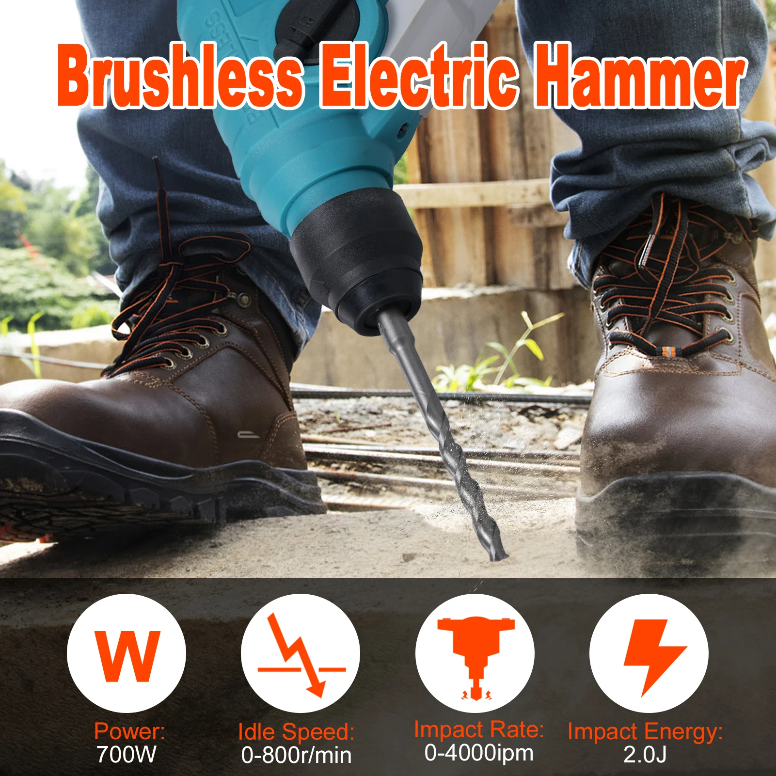 Электрический молоток 700 Вт 4000ipm 2.0J Бесщеточный аккумуляторный молоток с переключением вперед и назад Режим вращения для батареи MAKITA