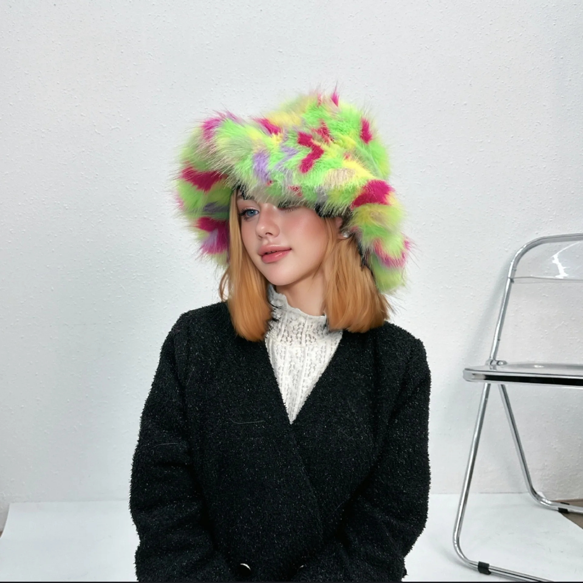 Cross-border Hot-selling Colorful Fox Hair European and American Imitation Fur Casual Fashion Women Warm Big Edge Hat