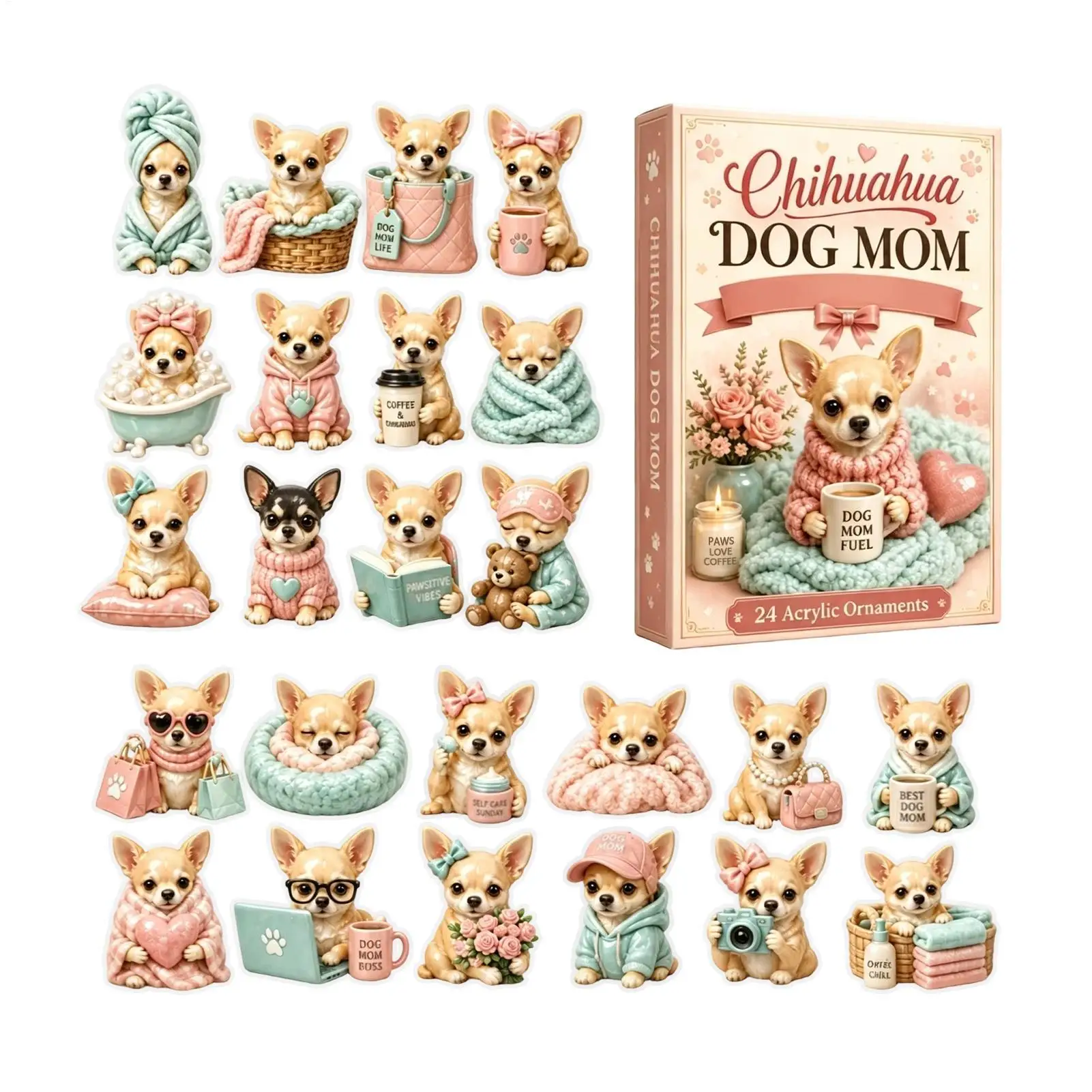 2026 Christmas Advent Calendar 2D Acrylic Cute Collectible Ornament Christmas tree Chihuahua  Figurines pendant for Dog Lovers