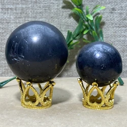 Shungite Stone Natural Crystal Schungite Black Ball  Quartz Point Sphere Feng Shui Ornaments Minerals Home Decoration Room+Stand