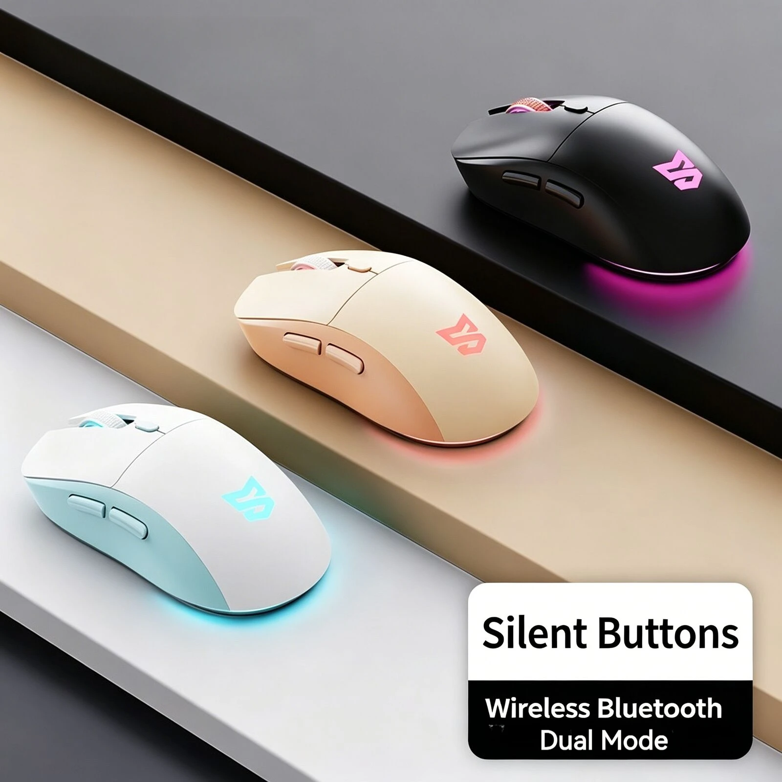 Wireless Bluetooth 2.4Ghz Dual Mode Mouse Mute Lightweight Type-C Rechargeable 1600DPI RGB Luminous Office Gaming Mice Laptop PC